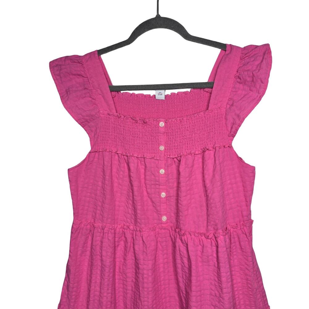 Old Navy Pink Smocked Midi Dress M Tiered Ruffle Strap Cottagecore Sundress - Picture 9 of 12